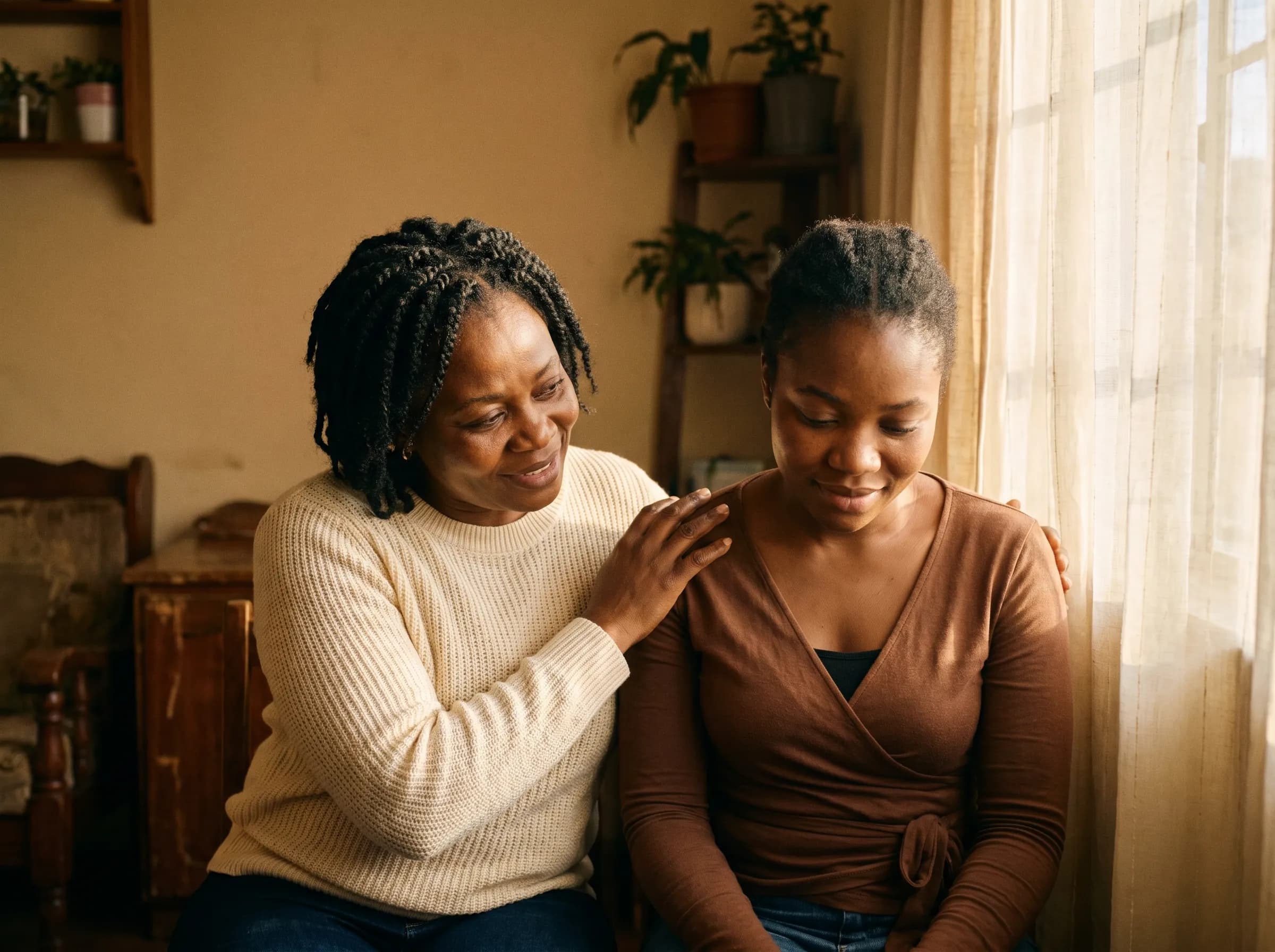 Two women sharing a quiet moment of connection and support